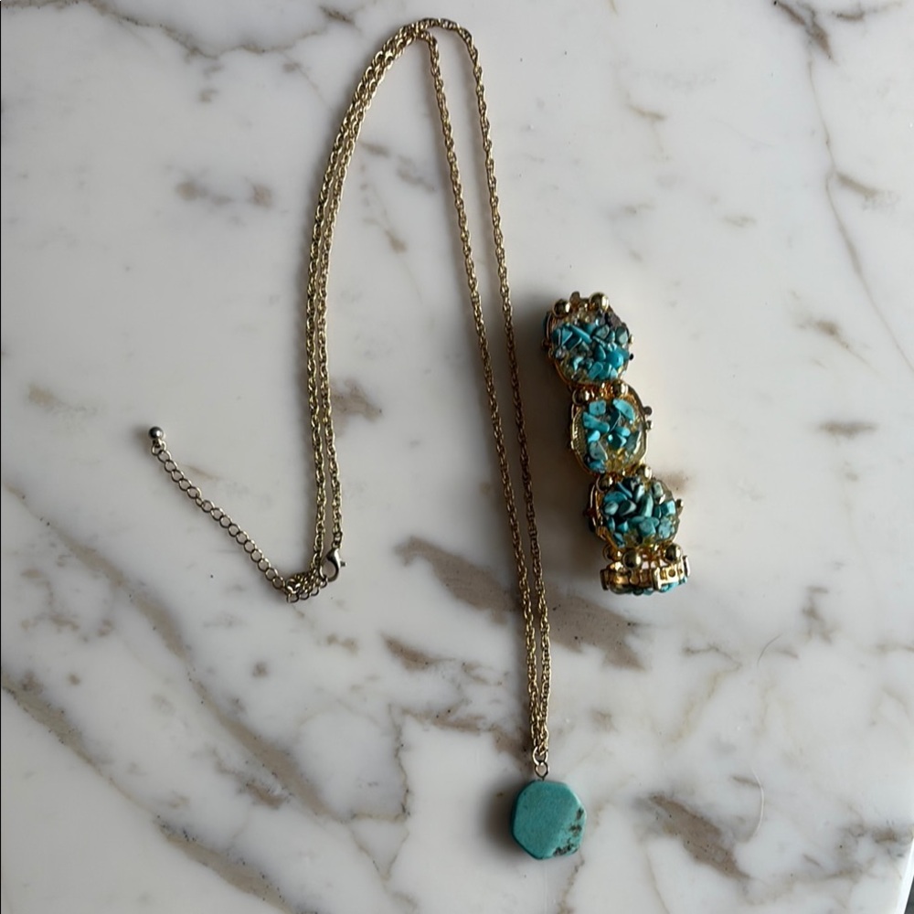 Gold plated and Turquoise Necklace and Bracelet Set